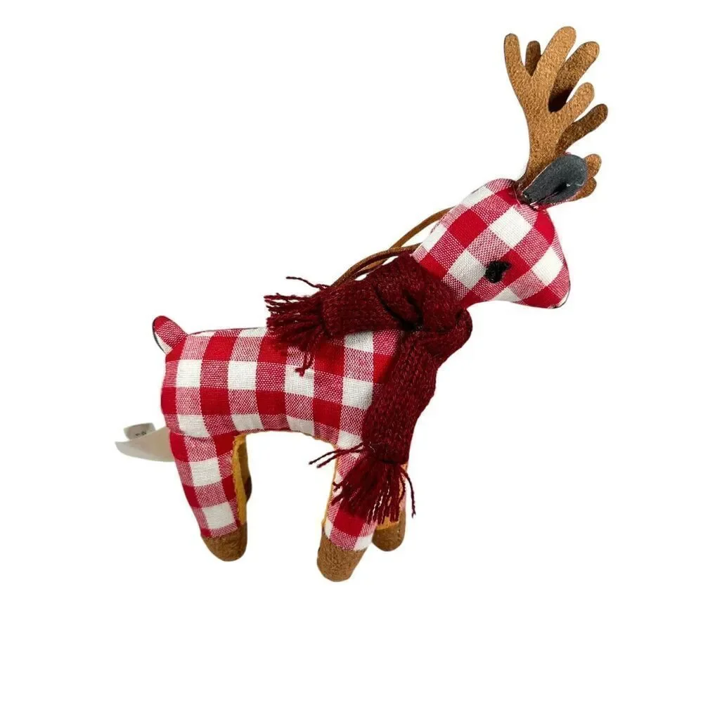 Target Wondershop Plaid Reindeer Deer Christmas Ornament‎ Scarf Red White 2018